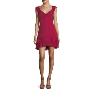 NWT Cinq A Sept Frankie Silk Ruffle Dress In Cerise Magenta Pink